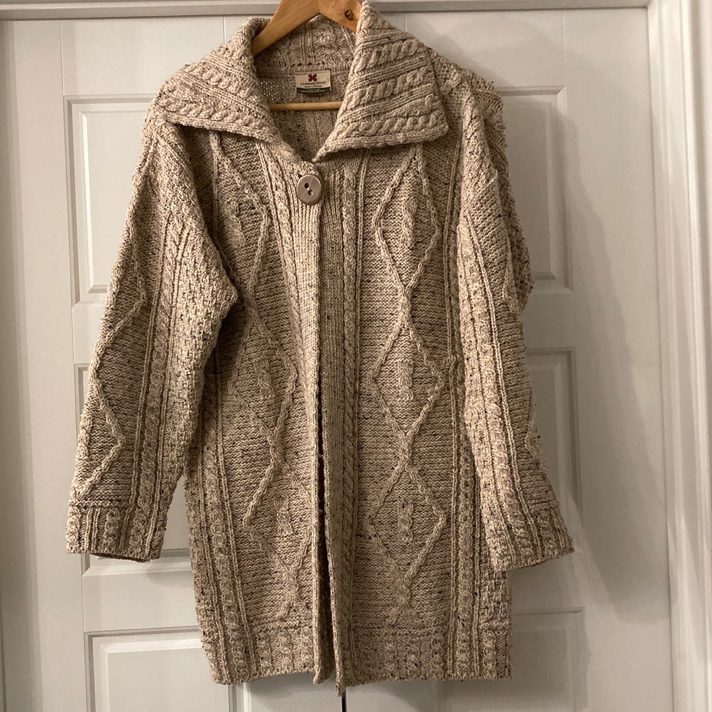 Carriag donn Ireland pure new wool cable knit long tunic cardigan sweater